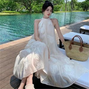 ワンピース シフォン 花柄 杏色 リゾートワン...の詳細画像3