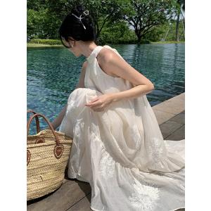 ワンピース シフォン 花柄 杏色 リゾートワン...の詳細画像4