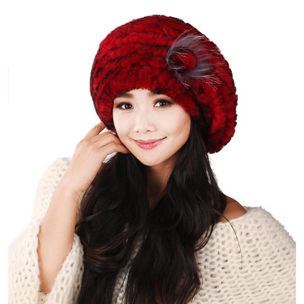 【並行輸入品】Winter Women&apos;s Rex Rabbit Fur Beret Hats wi...