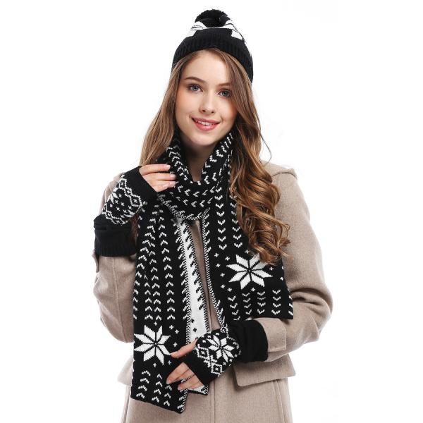【並行輸入品】Bienvenu Women &apos;s Snowflake帽子グローブ、スカーフ冬セット ...