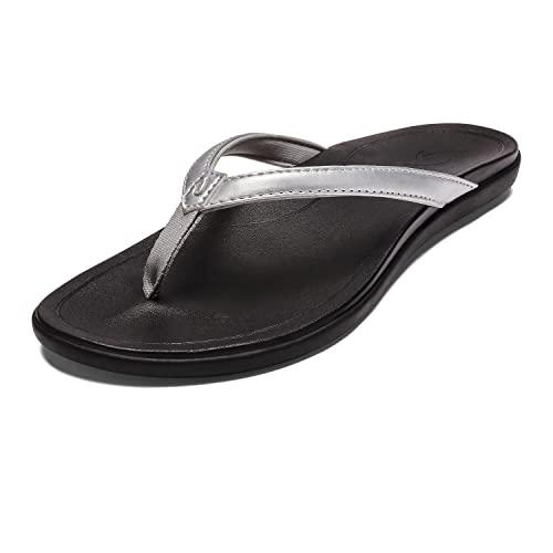 OluKai Ho&apos;opio Leather Sandal Women&apos;s Silver/Charc...