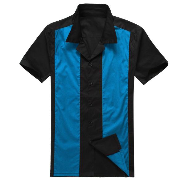 Candow Look Vintage Bowling Men Shirts Black+Blue ...