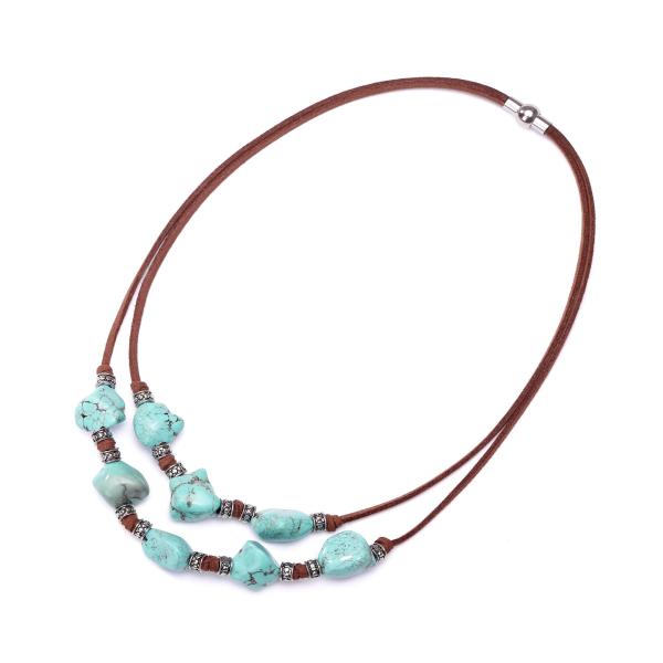 【並行輸入品】Yunhan パール2ストランド 本物のスエードコード ターコイズチョーカーネックレス...