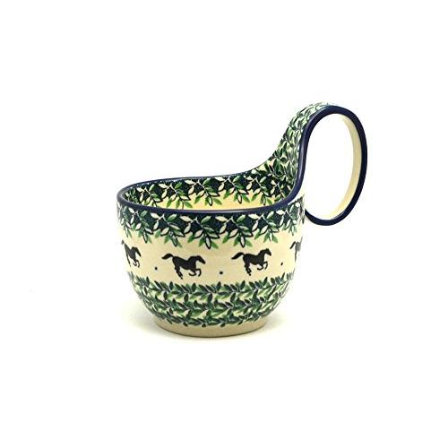 【並行輸入品】Polish Pottery Loop Handle Bowl   Dark Hors...