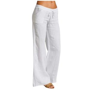 【並行輸入品】Limsea Womens Wide Leg Pants 2021 Summer Cotton Linen Elastic Wa