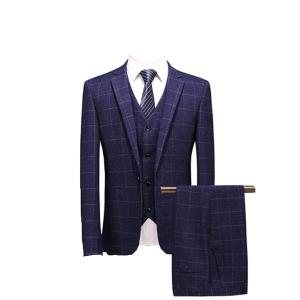 【並行輸入品】メンズ結婚式の新郎スーツセットスリーワンピースパーティースリムフィットドレスブレザーパンツベスト dark blue Asian