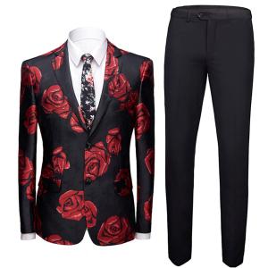 【並行輸入品】ドレスコートパンツ2ピーススーツセットメンズ結婚式の新郎ブレザージャケットパンツ black Asian S is Eur XXS
