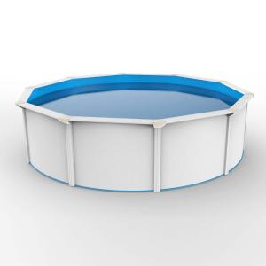 【並行輸入品】Lake Effect サンクチュアリ 24フィート ラウンド 地上スイミングプール 高さ52インチ ソリッドブルーオーバーラップ