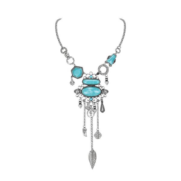 【並行輸入品】Flyonce ブルーターコイズ ロングカラーネックレス ヴィンテージ ウエスタンスタ...