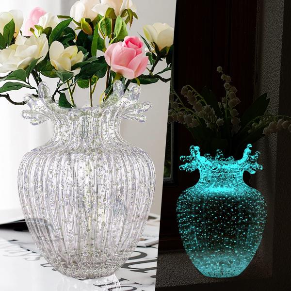 ハンドメイド 夜光ガラス花瓶 モダンで素朴なインテリアに ウェディング、リビングルーム、バスルーム、...