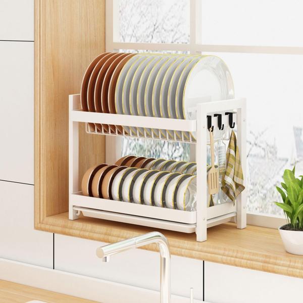 Esusom Dish Drying Rack Compact Drainer 2 Tier Dry...