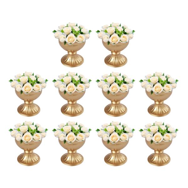 10PCs Golden Metal Trumpet Vase Flower Holder, Ele...