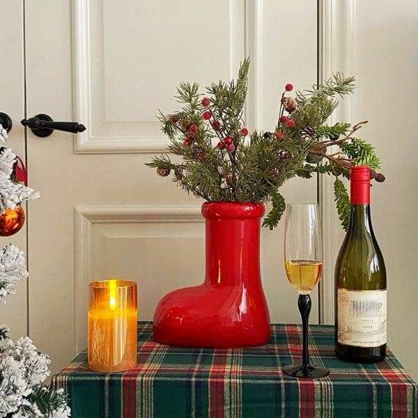 【並行輸入品】赤いブーツの花瓶、セラミックのかわいい花瓶、花テーブルセンターピース、ユニークなモダン...