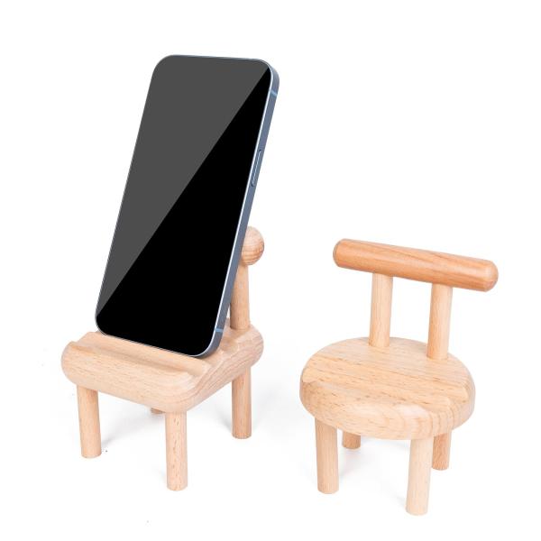 【並行輸入品】木製ミニチェア電話ホルダー 2個セット ミニデスクトップ携帯電話スタンド 組み立て済み...