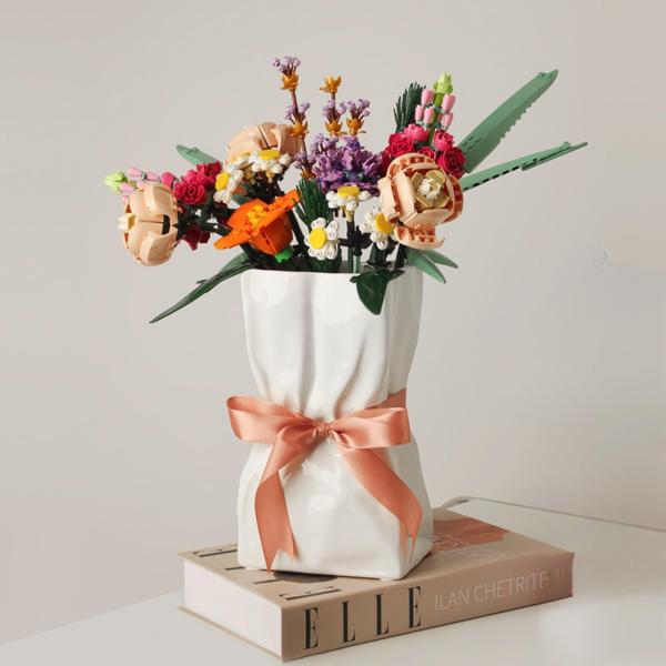紙袋花瓶 セラミッククリンクル 涼しい花瓶 レゴフラワーブーケ用バッグ花瓶 花用 ワイド花瓶 Jar...