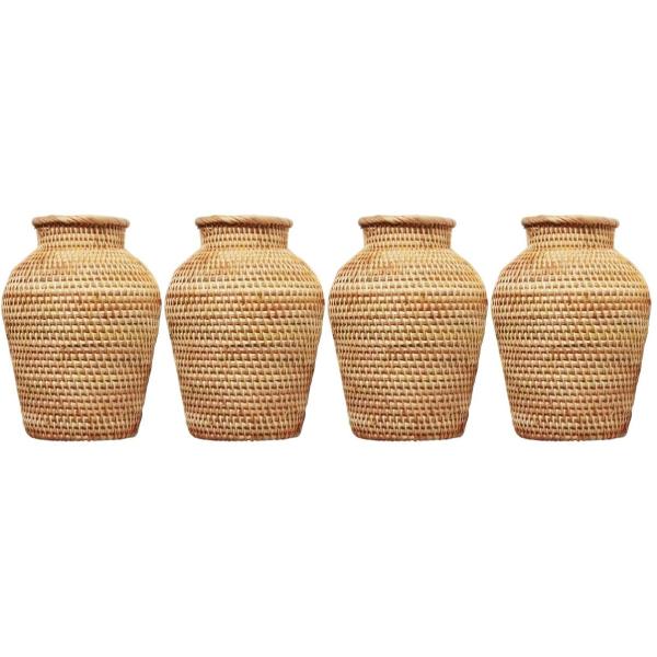 【並行輸入品】DECHOUS 4 Pcs Rattan Vase Rattan Flower Vas...