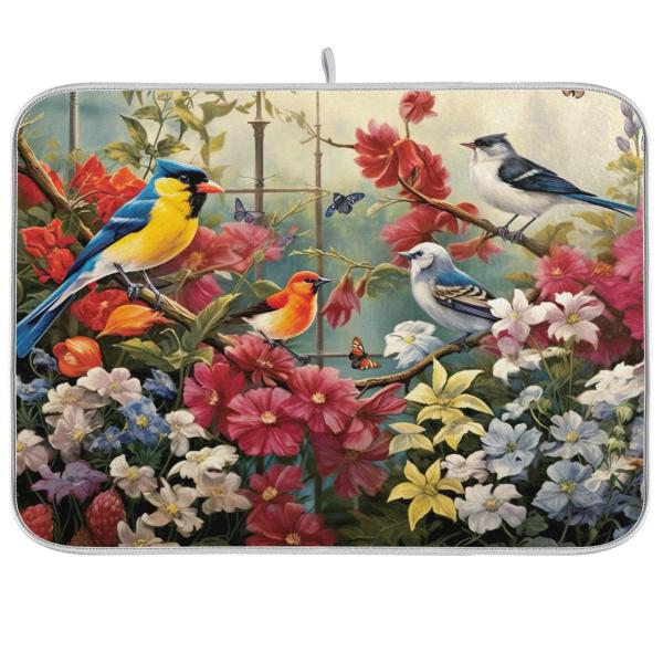 Spring Bird Dish Drying Mat for Kitchen, 16x18 In ...