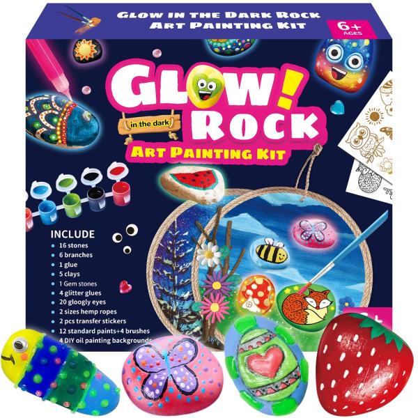 【並行輸入品】SOOVSY 子供用 ロックペインティングキット 暗闇で光る アート&amp;クラフトギフト ...