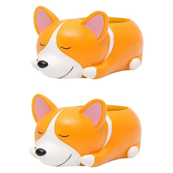 【並行輸入品】Vases 4 pcs Corgi Flower Pot House Plant Po...