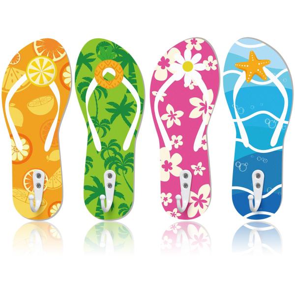 【並行輸入品】Sintuff 木製オーナメントフック4個 サンダル 装飾壁フック タオルラック ハン...