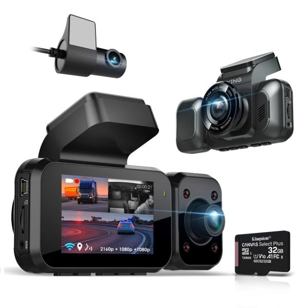 【並行輸入品】RexingUSA 4K 3 Channel Dash Cam with Wi Fi,...