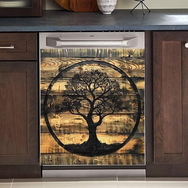 Retro Tree of Life Magnetic Dishwasher Cover,Wood ...