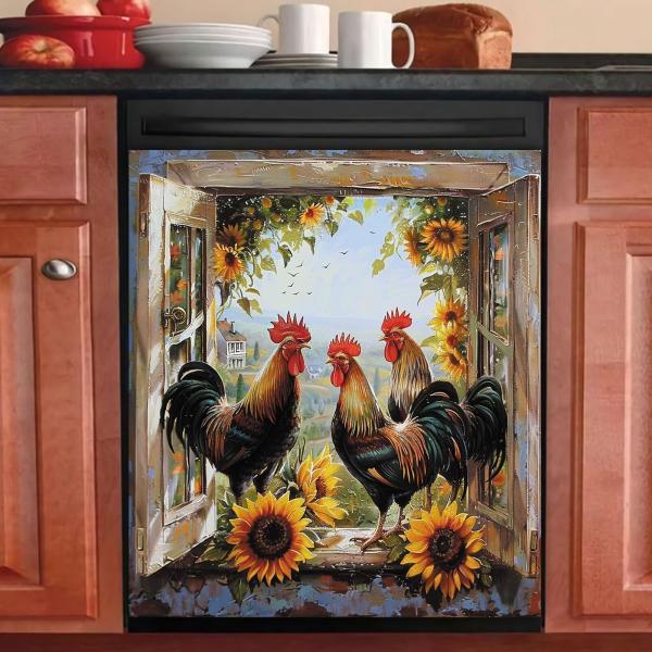 Rooster Farmhouse Sunflower Scenery Dishwasher Cov...