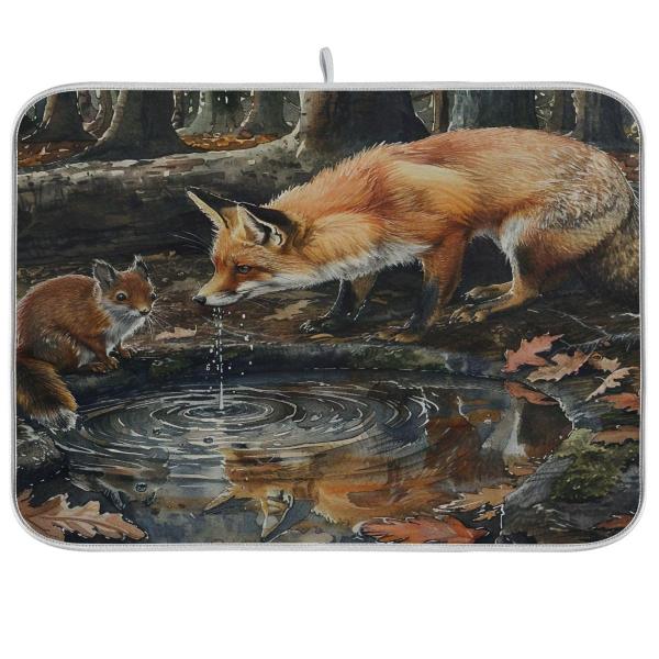 Forest Fox Drinks Water Kitchen Dryer Mat for Dish...