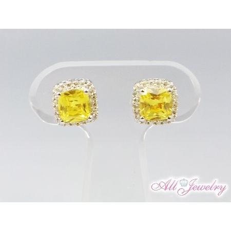 クッションカット　ゴールデンイエロー CZダイヤ(キュービック・ジルコニア) ピアス【即納】