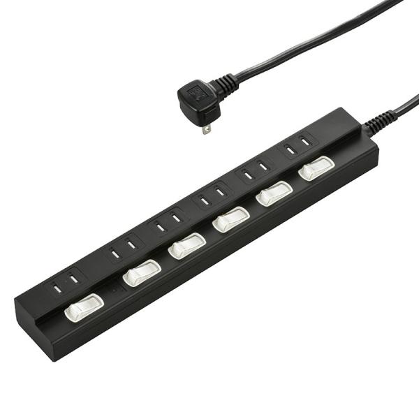 オーム電機　個別スイッチ付節電タップ　６個口　２ｍ　ブラック　HS-TPK62PBT-K  (00-...