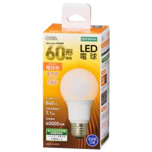 オーム電機　LED電球 一般電球形 全方向タイプ 電球色 消費電力7.1W 一般電球60W形相当 全光束840lm E26口金 密閉形器具対応　LDA7L-G AG52(06-4457)｜alllight