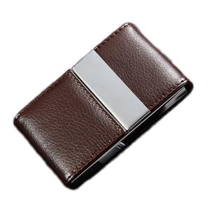 Dual カードケース/名刺入れ　ブラウン レザー ビジネスカードケース 名刺入れ ツートンカラー PUレザー ステンレス