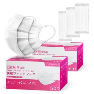 日本製 小さめ 100枚（2箱） 白 不織布 使い捨て ウイルス飛沫対策 花粉 PM2.5 息楽 女性 3層高密度 A-30-100
