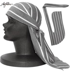 【AFO】High-end stripe DURAG / ドゥラグ 【グレー/白ストライプ】【ゆうパケット配送対象商品】ドゥーラグ インナーキャップ｜allschool