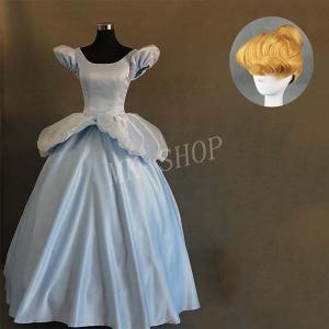 シンデレラドレス プリンセス シンデレラ コスプレ衣装 Cinderella 大人用 ウィッグ パニエ コスチューム 映画 コスプレ 仮装 大人 ドレス 変装
