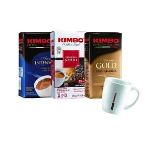 キンボ(KIMBO)コーヒー粉 エスプレッソ イタリア 飲み比べセット (250g×3種 マグカップ付き)