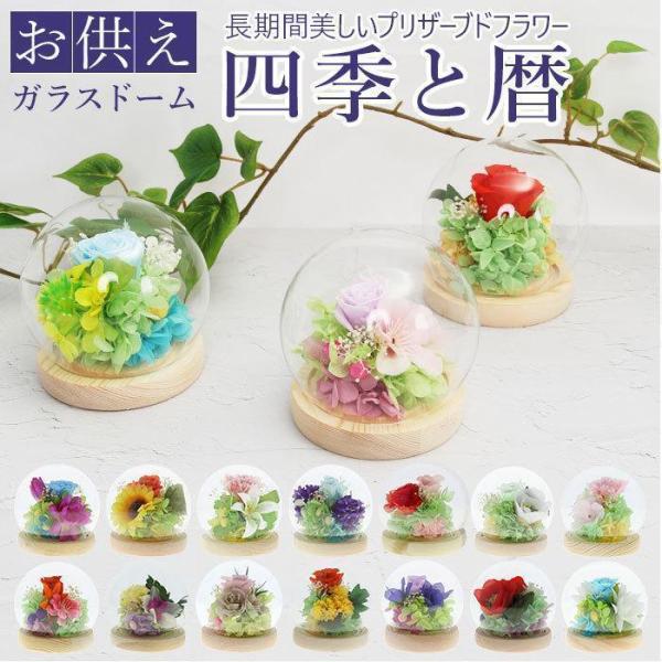 お供え プリザーブドフラワー ガラスドーム 通販 四季 暦 供養 仏花 供え花 献花 ドームタイプ ...