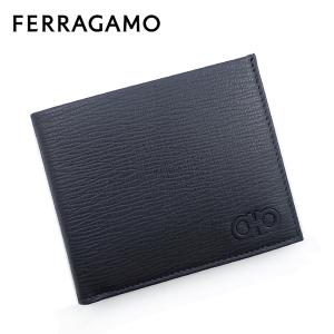 フェラガモ FERRAGAMO 二つ折り財布  財布（小銭入れ付き）ブラック  ダブルガンチーニ ブランド ギフト 誕生日 プレゼント お祝い 父の日 FG-333｜allzoo