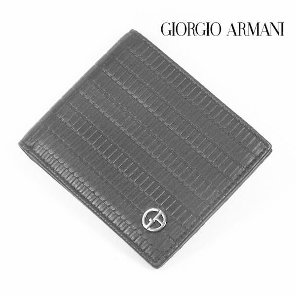 ジョルジオ・アルマーニ GIORGIO ARMANI 二つ折り財布 （小銭入れなし）ブラック ブラン...