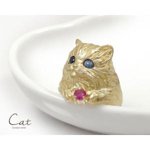 指輪 猫 リング K18イエローゴールド ネコ...の詳細画像4