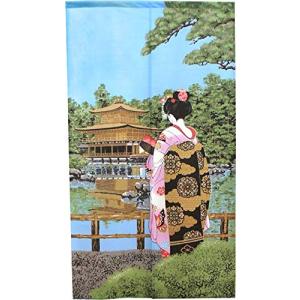 のれん工房 のれん 浮世絵 和風 タペストリー半間のれん 伝統 幅85×丈150cm 舞妓金閣寺 レース生地 2409｜almon-shop