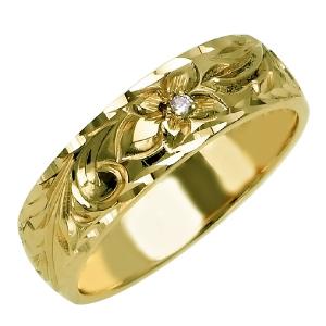 ハワイアンジュエリー リング 指輪 結婚指輪 オーダーメイド 基本の1.5mm厚 幅6mm 14k グリーンゴールド バレルリング｜aloalo