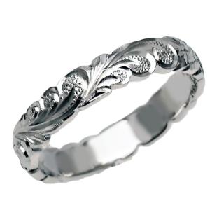 ハワイアンジュエリー リング 指輪 結婚指輪 オーダーメイド 基本の1.5mm厚 幅4mm 14k ホワイトゴールド バレルリング｜aloalo