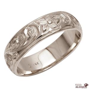 ハワイアンジュエリー リング 指輪 結婚指輪 オーダーメイド 基本の1.5mm厚 幅6mm 14k ホワイトゴールド バレルリング｜aloalo