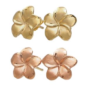 ハワイアンジュエリー ピアス 14K ゴールド 3連 プルメリア 