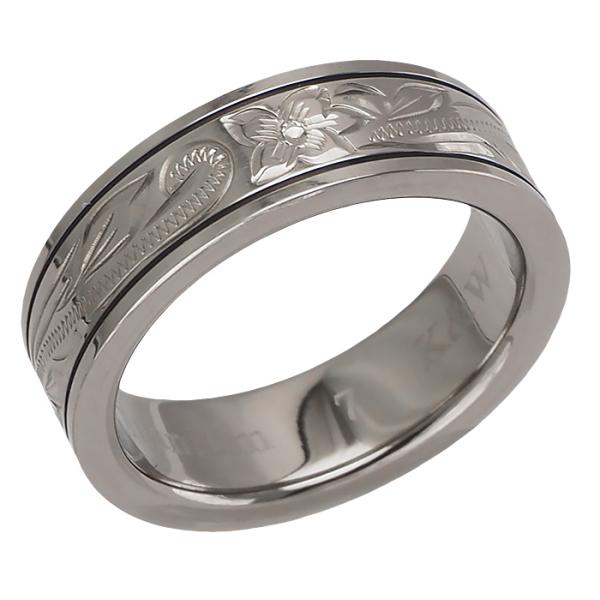 ハワイアンジュエリー チタニウム スクロール 6mm幅 フラットスムースエッジリング