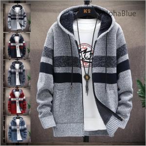 カーディガン メンズ ニットセーター パーカー 防寒 ジャケット 厚手 裏起毛 フード付き アウター 秋冬 暖かい