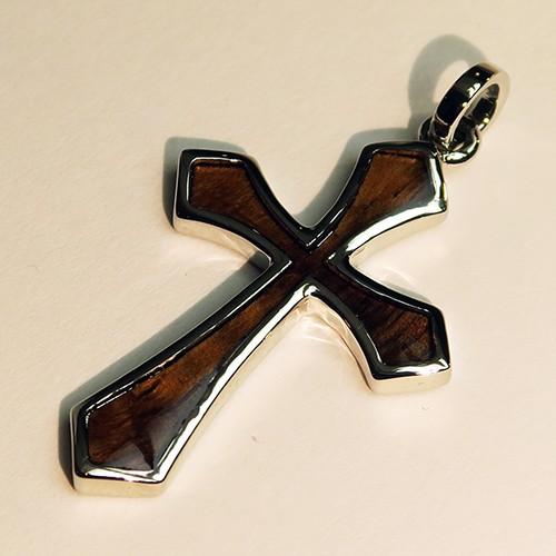 ハワイアンジュエリー コアウッド×シルバー クロス 十字架 デザインクロスタイプ ネックレス ペンダ...