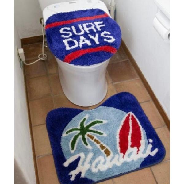 大特価 ハワイアントイレマットセット サーフパームトイレセット 4ILP2152 NAVY トイレセ...