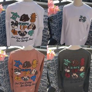送料無料 特価 ハワイアンTシャツ 刺しゅう 長袖 レディース ロングスリーブTシャツ サーフズアップ 251SU2LT122 パグ ホヌ 犬 長袖Tシャツ レディースＴシャツ